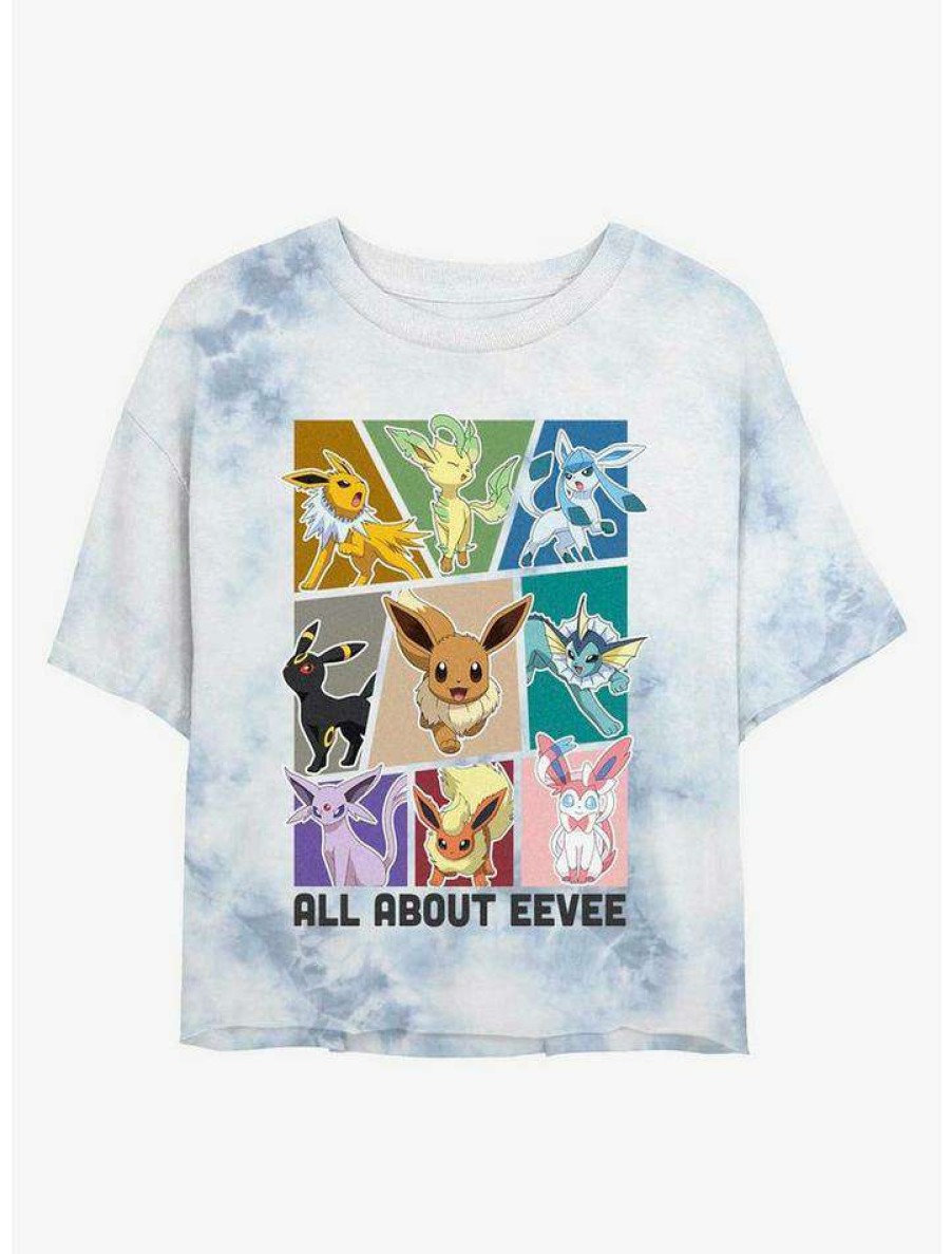 Tees * | Brand New Pokemon All About Eevee Tie-Dye Girls Crop T-Shirt Whiteblue