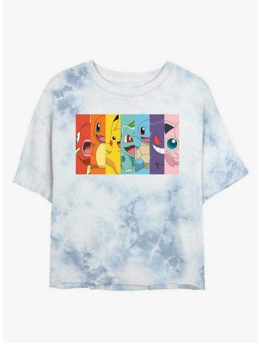 Tees * | Flash Sale Pokemon Rainbow Faces Tie-Dye Girls Crop T-Shirt Whiteblue