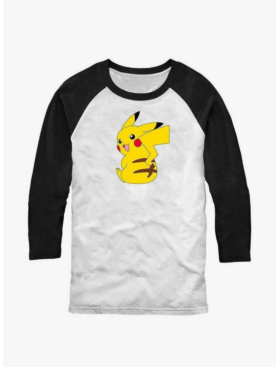 Tees * | Best Deal Pokemon Cheeky Pikachu Raglan T-Shirt Whtblk